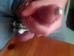 Cum with penis plug and ballstretcher