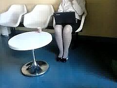 spy sexy mature in pantyhose with laptop 2