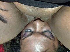 There are four ebony ladies waiting patiently their turn, to savor their mistress' tasty cunt. Click to watch the dominant brunette slut with big tits, face sitting and getting extremely aroused. Enjoy the sexy details!