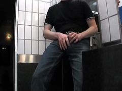 Hung Bulge Jeans In Public Toilet