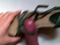 Cumshot on green sandals