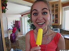 Are you fond of naughty babes? Slutty Riley looks very hot when she sucks her ice-cream... This smiling babe is just eager to savor a delicious cock, so don't miss the inciting blowjob. See this horny lady taing off her bikini and exposing her yummy cunt.