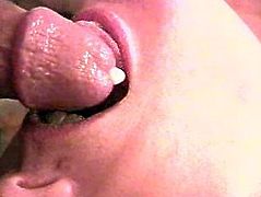 Cum on her tongue and lips