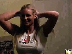 Blonde Phoenix Marie with juicy boobs and trimmed muff has fire in her eyes while blowing mans sturdy pole