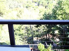It's already morning and Hollie's partner feels horny, so when he spots her on the balcony, she immediately fulfills his burning desire to see her naked. See the naughty blonde slut, exposing her lovely buttocks to the camera. Watch her sucking dick and getting pounded hard from behind!