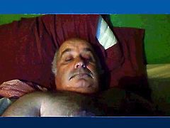 Chubby grandpa wanking and cumming