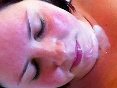 Whore getting cum on her face