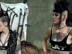 Slutty Rizzo has found herself an extremely naughty companion. Click to watch Amelia, undressing and spreading legs widely, for the hot punk bitch, wearing mohawk. See the tattooed babes getting really dirty!