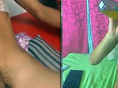 Two shemales masturbate on webcam