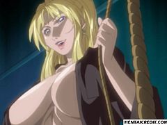 Blonde hentai babe tied up and gangbanged
