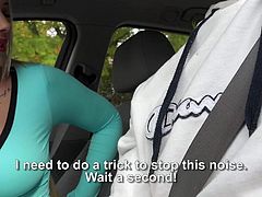 Huge titted European blonde Kyra Hot with rich make-up is cock hungry. She wraps her red juicy lips around drivers fat cock in his car in front of the camera. Watch Kyra Hot give blow job.