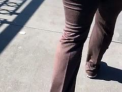 Nice black milf in brown pants vpl