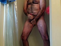 Jerking off in the shower. Cum shot. Hairy