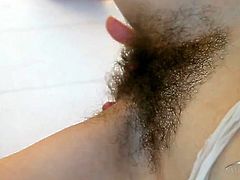 Skinny solo chick has the hottest hairy pussy