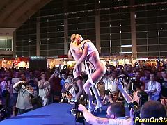 incredible hot lesbian sex show on public sexfair stage