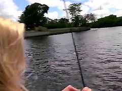 Cassidy Ryan is removing her clothes on the boat since it is hot out. She plays with the fishing pole. After that the blonde pornstars plays with another kind of pole.