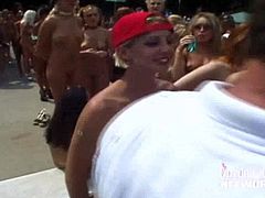 Sexy naked chicks at a pool party