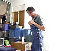 Victor Beats Off in Warehouse