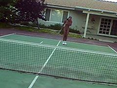 This hot lesbian pussy licking scene started unexpectedly. Dee Baker, horny indian babe, played tennis together with her blonde neighbour Jeanie, at outdoors. It was really warm, so they were naked. Jeanie bent down to pick up a ball and Dee couldn't stand the sight of her wet pink pussy. So started this interracial lesbian sex story.