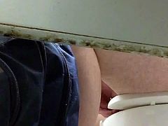 Spying on dude jerking off in men's room (part 1)