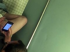 Spying on dude jerking off in men's room (part 4)