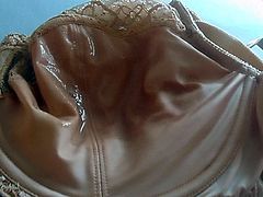 handjob & cumshot in satin bra ( + slow motion )