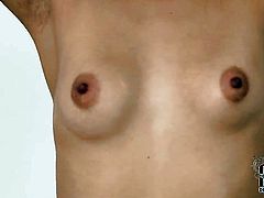 Ruth Medina with tiny boobs and shaved twat strokes her pussy hole