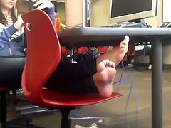 Candid Teen Feet Soles in College Computer Lab