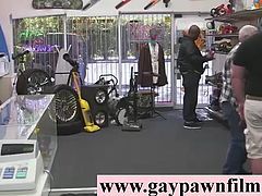 Straight dude in office for gay sex for cash in pawn shop threesome