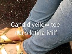 Candid yellow toe nails latina milf