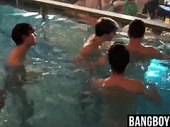 A big party of bareback fucking and swimming in a pool