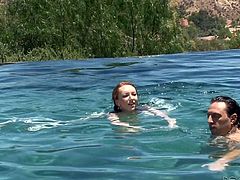 Katy Kiss was swimming naked and her BF became horny, after watching her like that. He asked her to come near him and rubbed his dick along her lips for 3-4 times, and shoved it into her mouth. Her mouth couldn't accommodate his huge tool, but she satisfied him with her blowjob and ball sucking skills.
