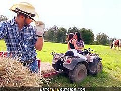 Cowgirls gets Fucked by Cowboy in Outdoor Threesome
