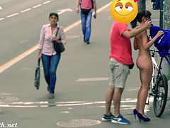 Jeny Smith loses her dress on the streets. She needs some help to put it back because she is totally naked in public