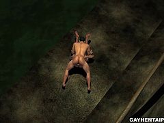 Handsome and horny 3D cartoon hunk enjoying having his tight asshole licked and fucked while down in a sewer