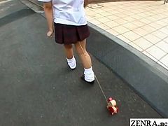 Bizarre JAV via a defiled Japanese collegegirl who rests bottomless and upside down for enema play followed by tampon insertion and a shameful walk outside with a toy stuck to her