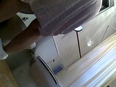 Spying fat mom bathroom