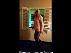Dancing Pamela Tgirl in black pantyhose