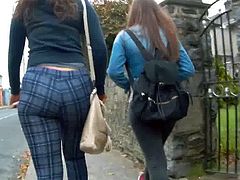 Candid big ass in tight checkered pants