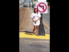 Black Woman Flashing Trains in Public