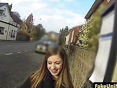 UK slut sucks policemans cock in police car before getting ou