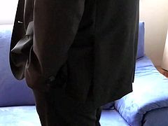 mature exhibitionist - horny in suit, stripping