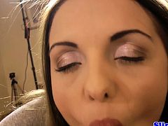 Glam uk babe riding old man cock POV style