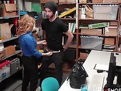 Busty security female hard fucked by a male shoplifter