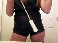 Girl teases with a tampon