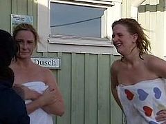 Swedish Nudist Woman Swiming After Sauna