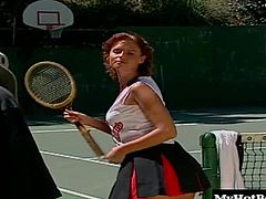 If you have never fucked a girl on a tennis court this scene will provide you with some important advice. Always make sure the girl is on bottom Tennis courts are hard surfaces and somewhat uncomfortable to lay on, by keeping the soft girl between you and the ground you will avoid any kind of soreness.