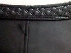 Cumming over my wife's leather jacket