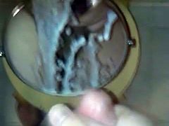 Big cumshot onto a mirror