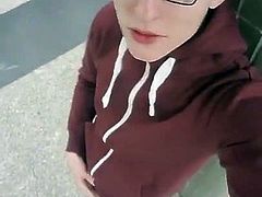 He jerks and cums in a entrance hall